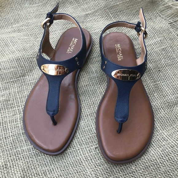 michael kors plate thong sandals navy
